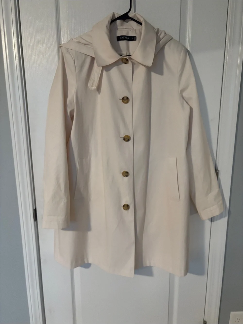 Lauren Ralph Lauren Light Cream Hooded Trench Coat